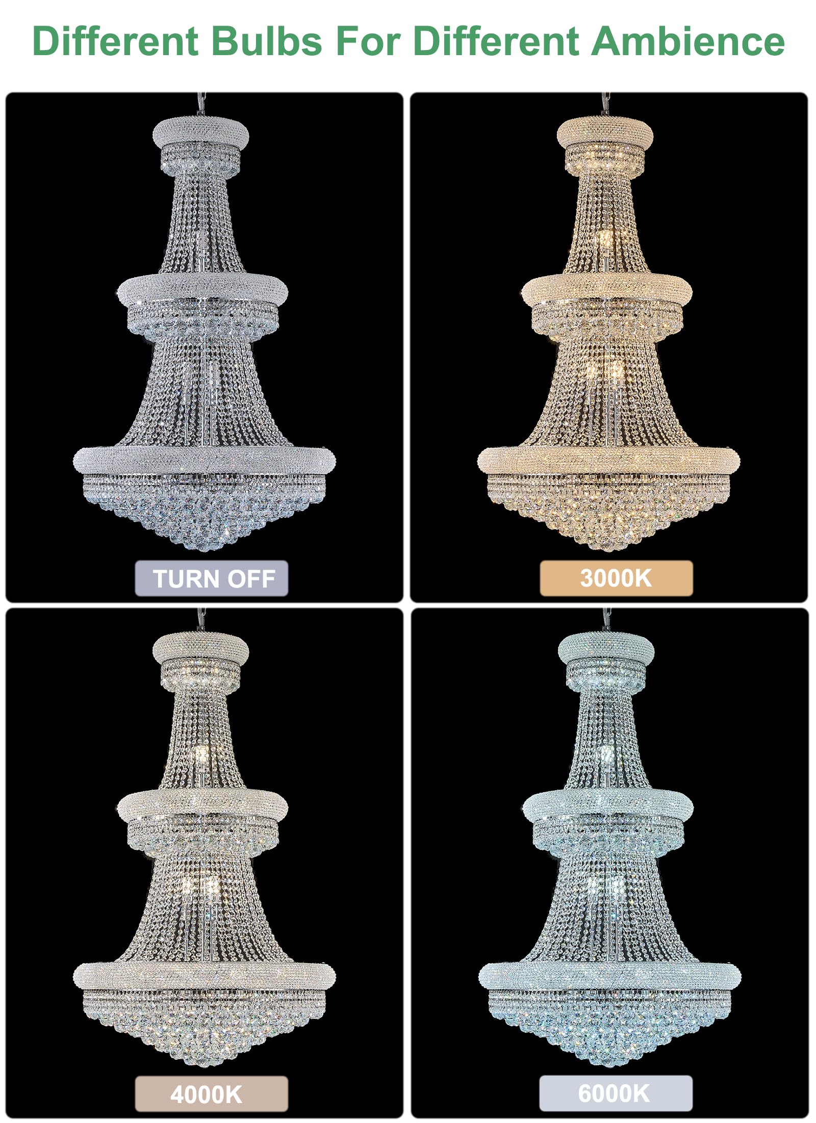 Homeooze 31 - Light Large Empire Crystal Chandelier for High Ceiling Foyer Entryway Staircase Living Room Dining Room Chrome Finish