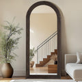 Rustic Standing Full Length Mirror Wood Frame, 71"X32" Large Arched Floor Mirror with Stand, Farmhouse Wood Mirror Full Length for Bedroom Living Room Entryway, Leaning or Wall Mounted, Brown