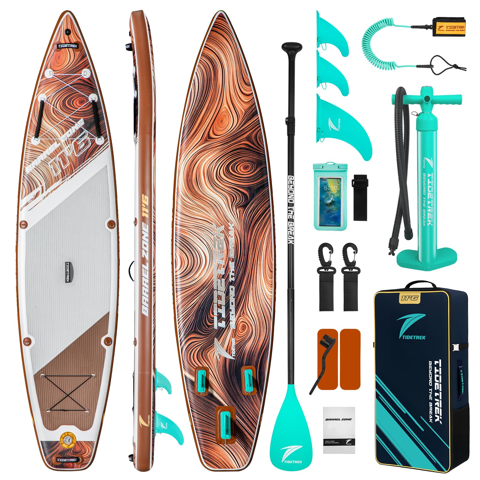 TIDETREK 11'6" Inflatable Stand Up Paddle Boards, Premium SUP Accessories, Non-Slip Comfort Deck for Youth & Adults (Amber Drift)