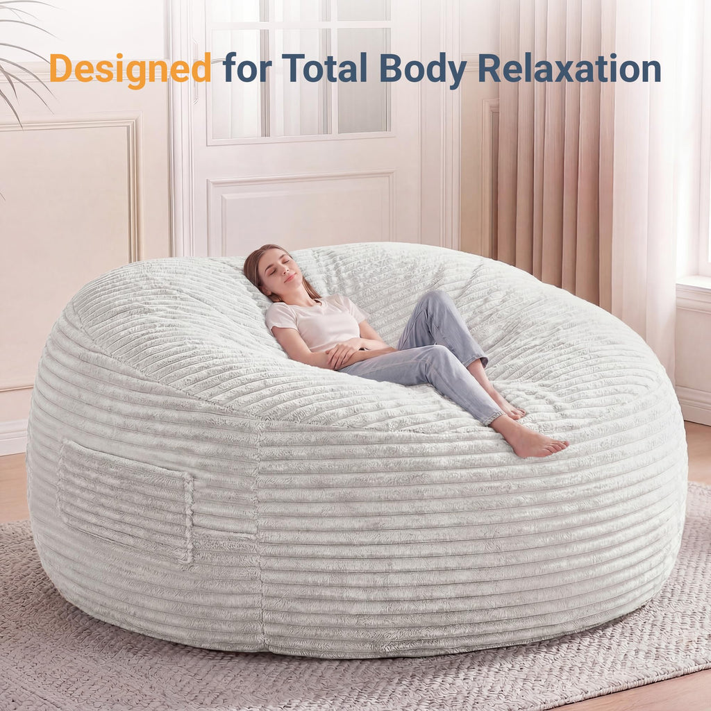 Claiks 8 Ft Giant Foam Bean Bag Chair, Oversized Couch with Removable Cover, Soft Plush Bean Bag Chairs for Adults and for Kids Teens Adults in Living Room, Beige