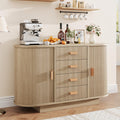 47" Fluted Sideboard Buffet Cabinet, Modern 60" Buffet Table with 4 Drawers and 2 Arched Sliding Doors, Coffee Bar Storage Console Cabinet, Accent Table for Dining Living Room, Hallway- Natural Oak