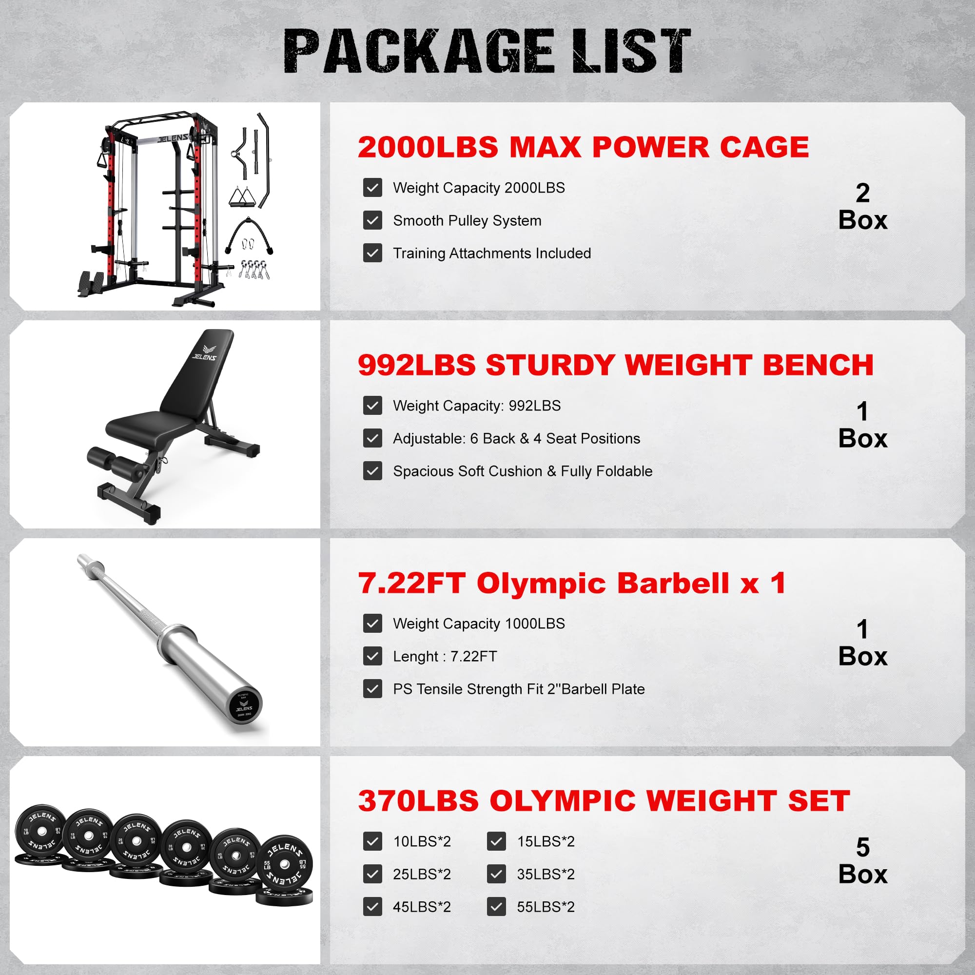 JELENS C21 Power Cage, 2000LBS Multi-Function Power Rack with Independent Dual Pulley System, All-in-One Squat Rack for Cable Crossover, Home Gym Workout Machine (Red, 370LBS Black)