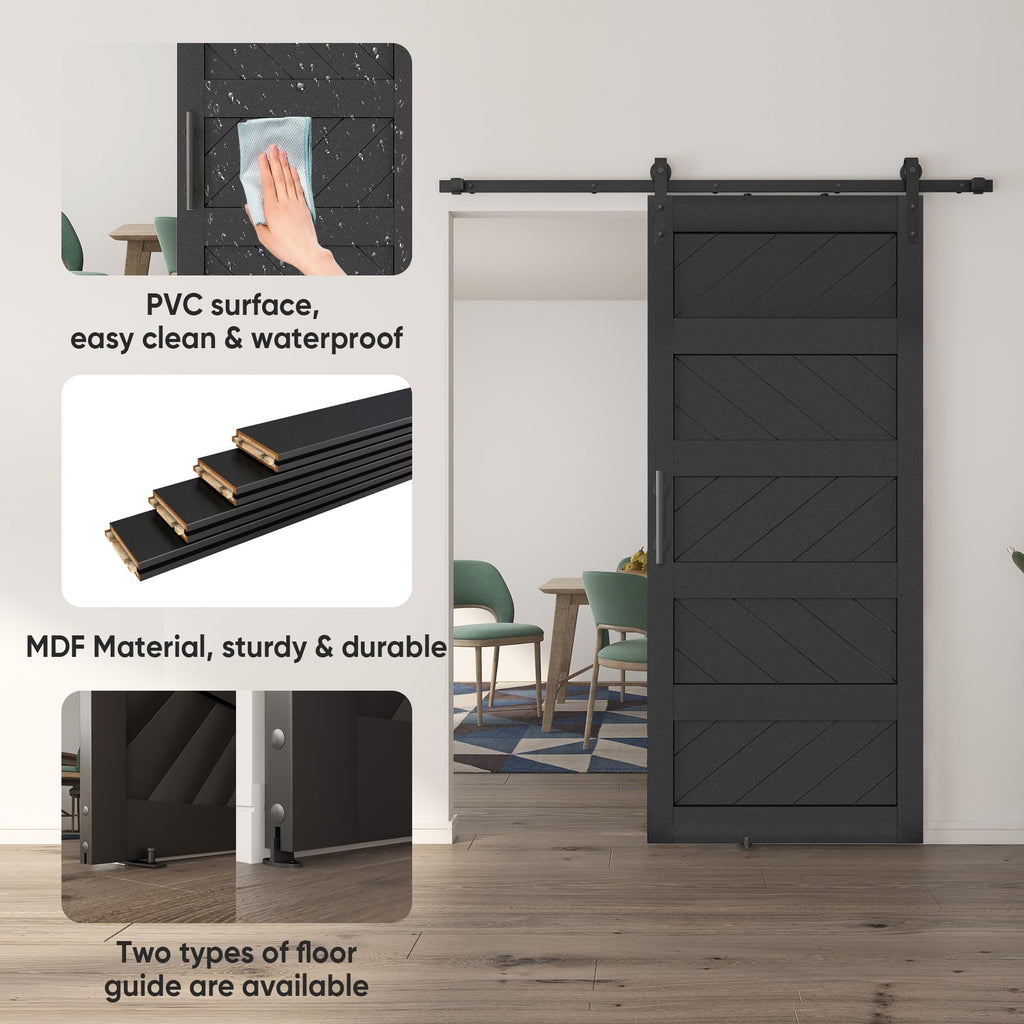 JUBEST 36" x 84" Barn Door, Slding Barn Door Kit Wave-Shape Barn Door Panel with Hardware Kit Include, Easy Installation, Solid Wood, MDF & PVC Covered, Black
