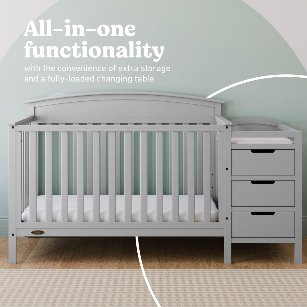 Graco Benton 4-in-1 Convertible Crib and Changer – GREENGUARD Gold Certified, Crib & Changing-Table Combo, Water-Resistant Changing Pad, Converts to Toddler Bed, Daybed and Full-Size Bed (Pebble Gray)