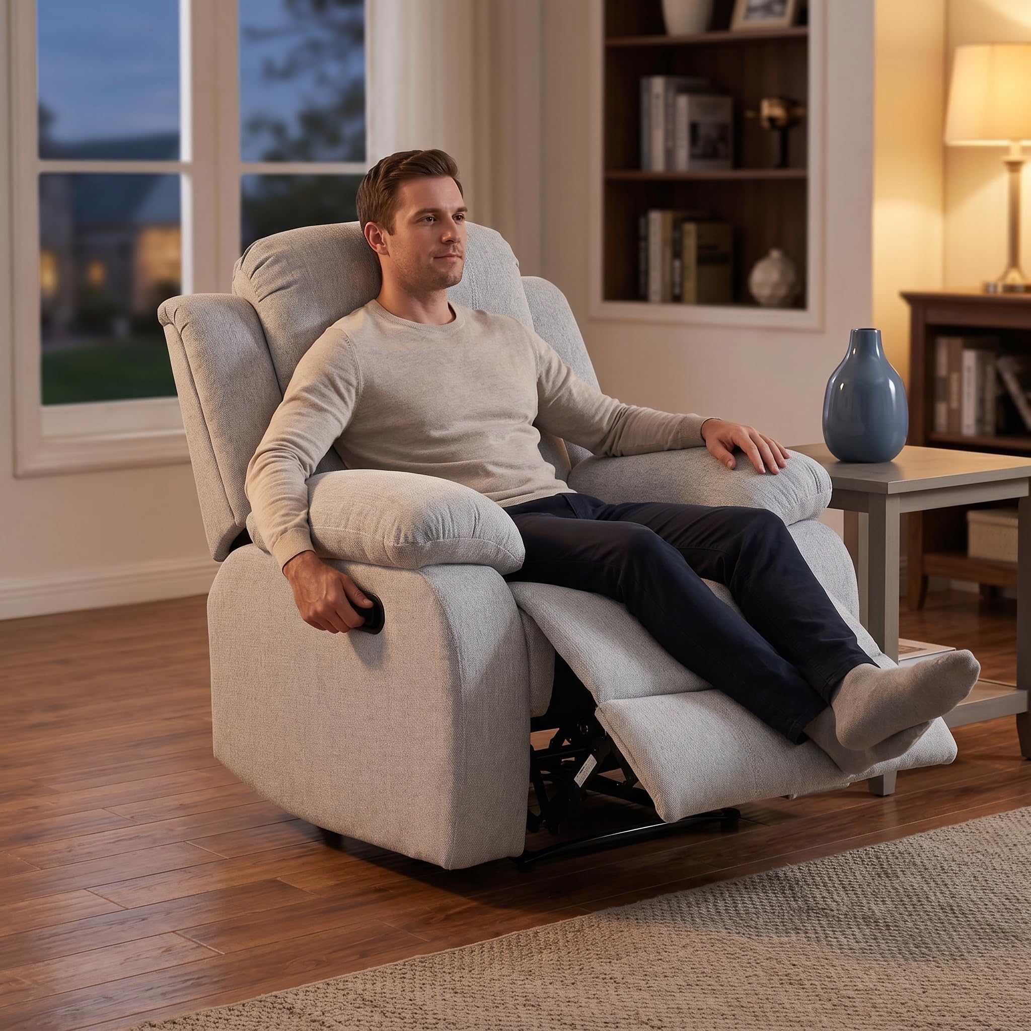 Trygoal Manual Recliner Chair, Nursery Rocking Chair, Linen Recliner Chair for Adults, Lazy Boy, Gaming Recliner wih Overstuffed Arms, Suitable for Home Theater, Living Room, Bedroom, Gray