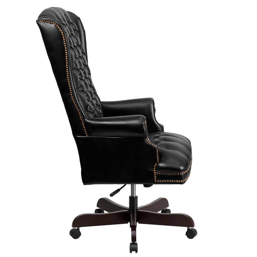 Flash Furniture High Back Traditional Fully Tufted Black LeatherSoft Executive Swivel Ergonomic Office Chair with Arms