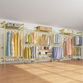 Timate F6 Wall Mounted Clothes Rack - Expandable Industrial Pipe Closet System, Heavy Duty Hanging Garment Rack, Closet Organizer & Storage Solution for Wardrobe, Bedroom,Walk-in Closets,Gold