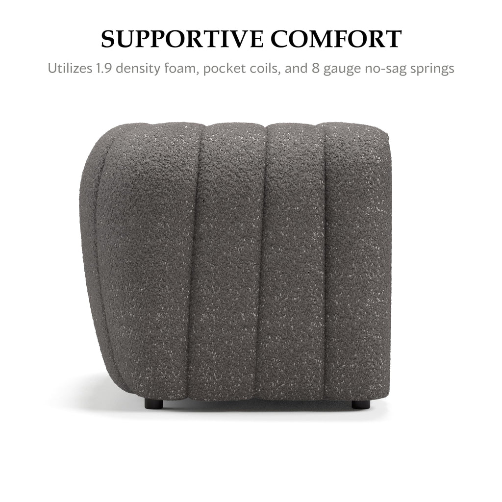 Furniture of America Glamour Contemporary Vertical Channel Tufted Boucle Accent Chair with Wooden Legs, Fabric Upholstered Armchair for Living Room, Bedroom, Office, Charcoal Gray