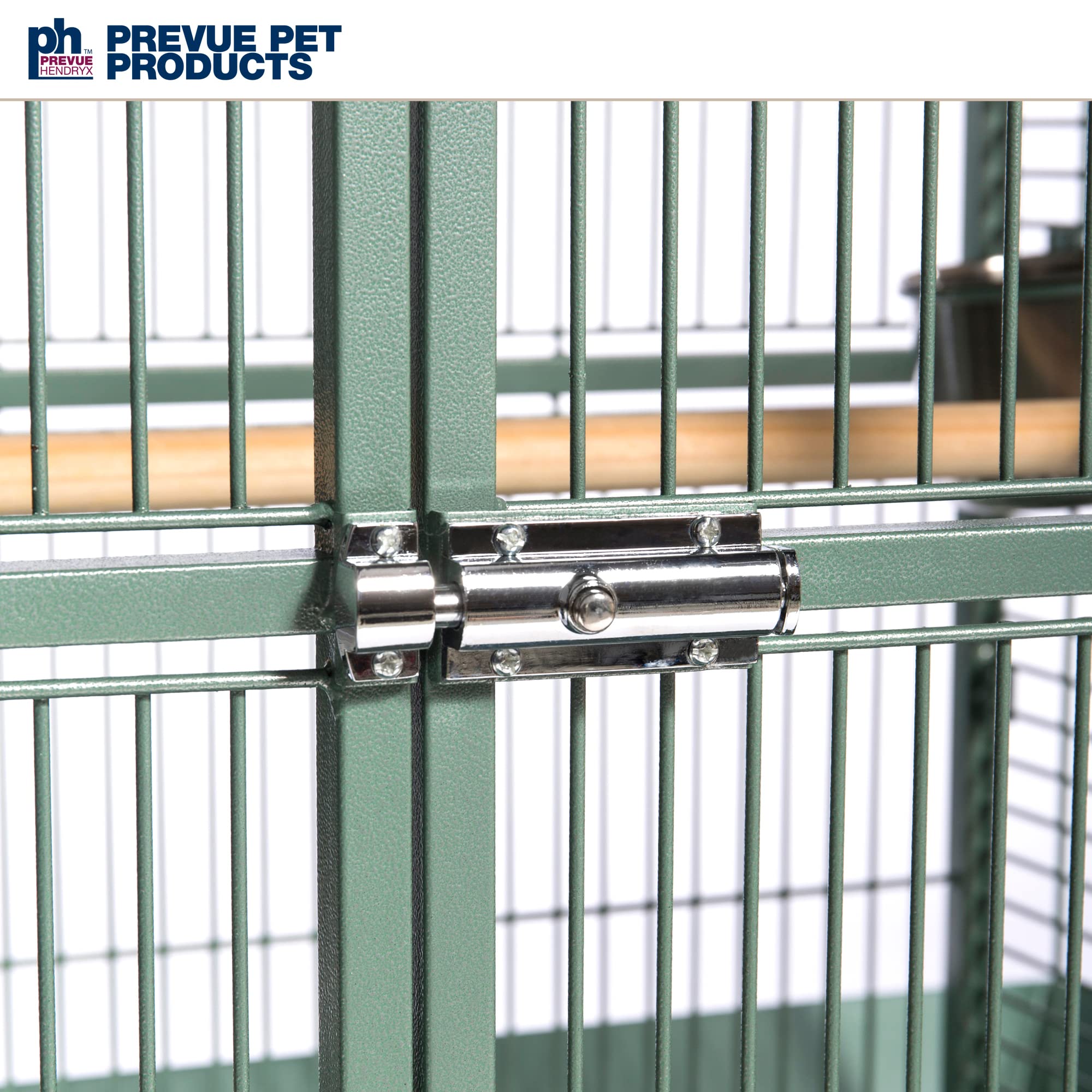 Prevue Pet Products Wrought Iron Select Bird Cage - Large Steel Cage with Rolling Stand, Seed Guards, and Playtop, Durable Design, Ideal for Conures and Medium Birds - Sage Green