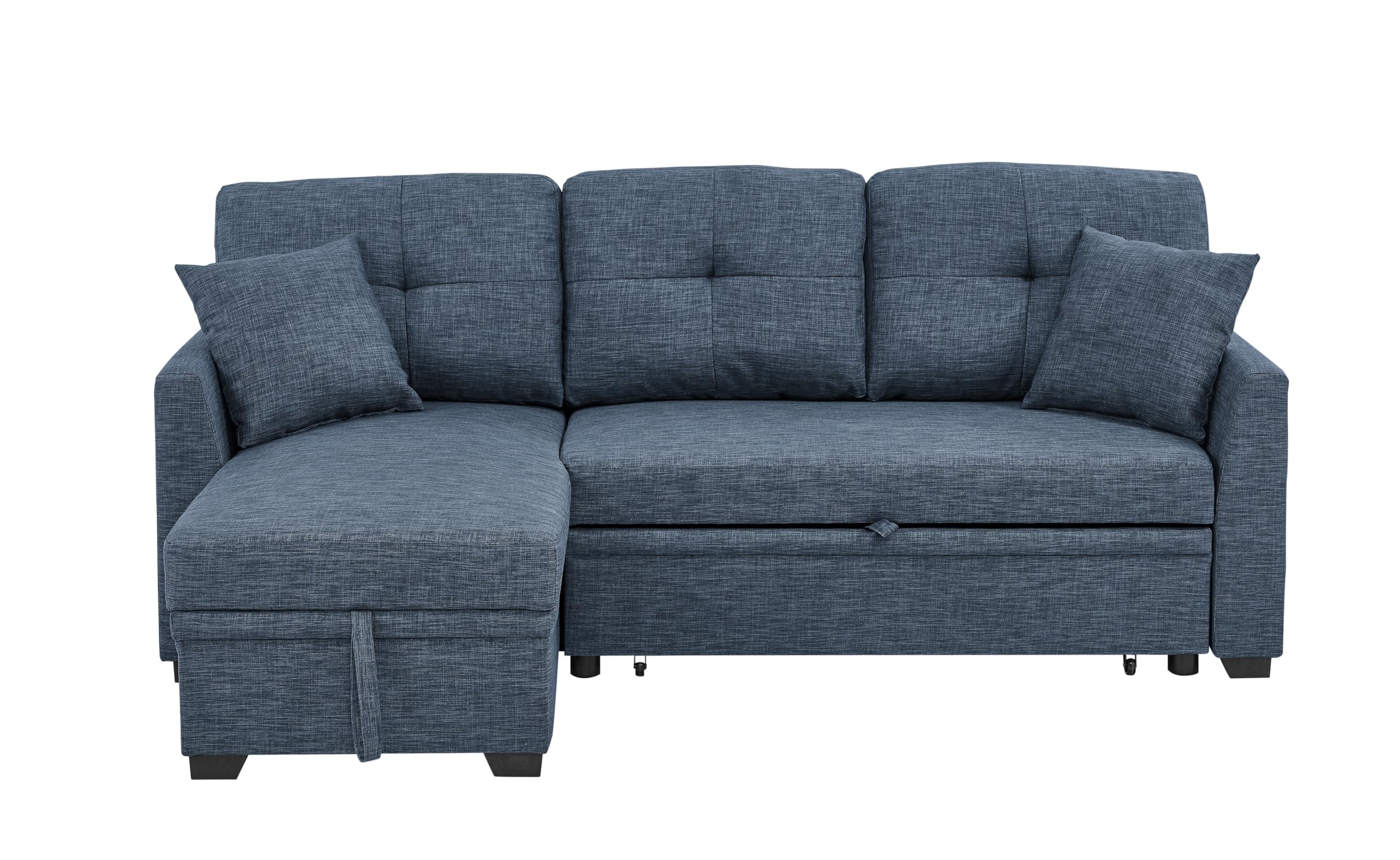 Ball & Cast 85" Convertible Sleeper Sofa Bed,Small Corner Sofa Sectional Couches for Living Room,Upholstered L Shaped Pull Out Couch Bed with Reversible Storage Chaise,Blue