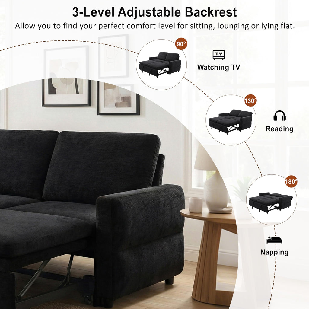 Eafurn 3 in 1 Convertible Sofa Bed Pull Out Sleeper Couch Bed - Modern Futon Loveseat Sleeper Sofa with Adjustable Reclining Backrest & USB Ports for Living Room, Chenille Fabric