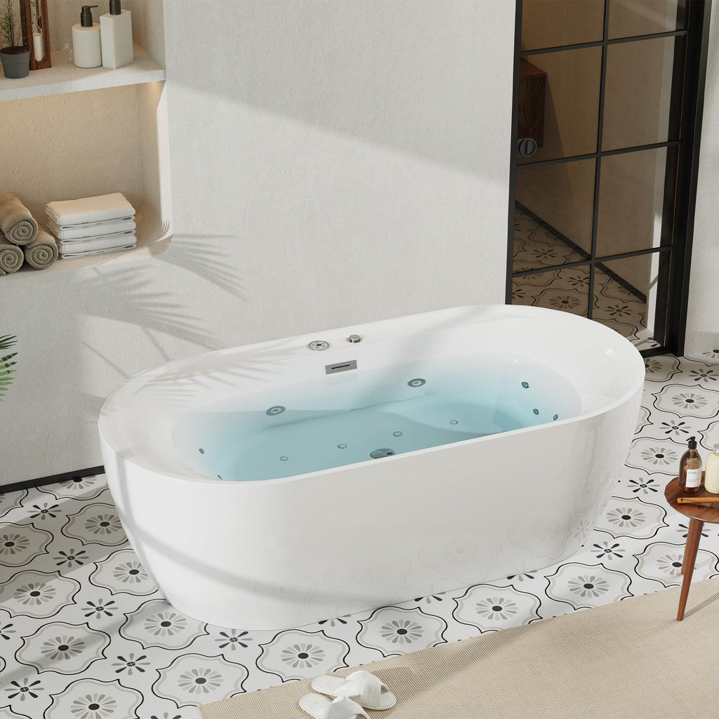 Water Therapy Freestanding Bathtub 71 inch Acrylic Massage Spa Tub with Heating System, Bubble Jets and Digital Control Panel for Bathroom Upgrade and Relaxation