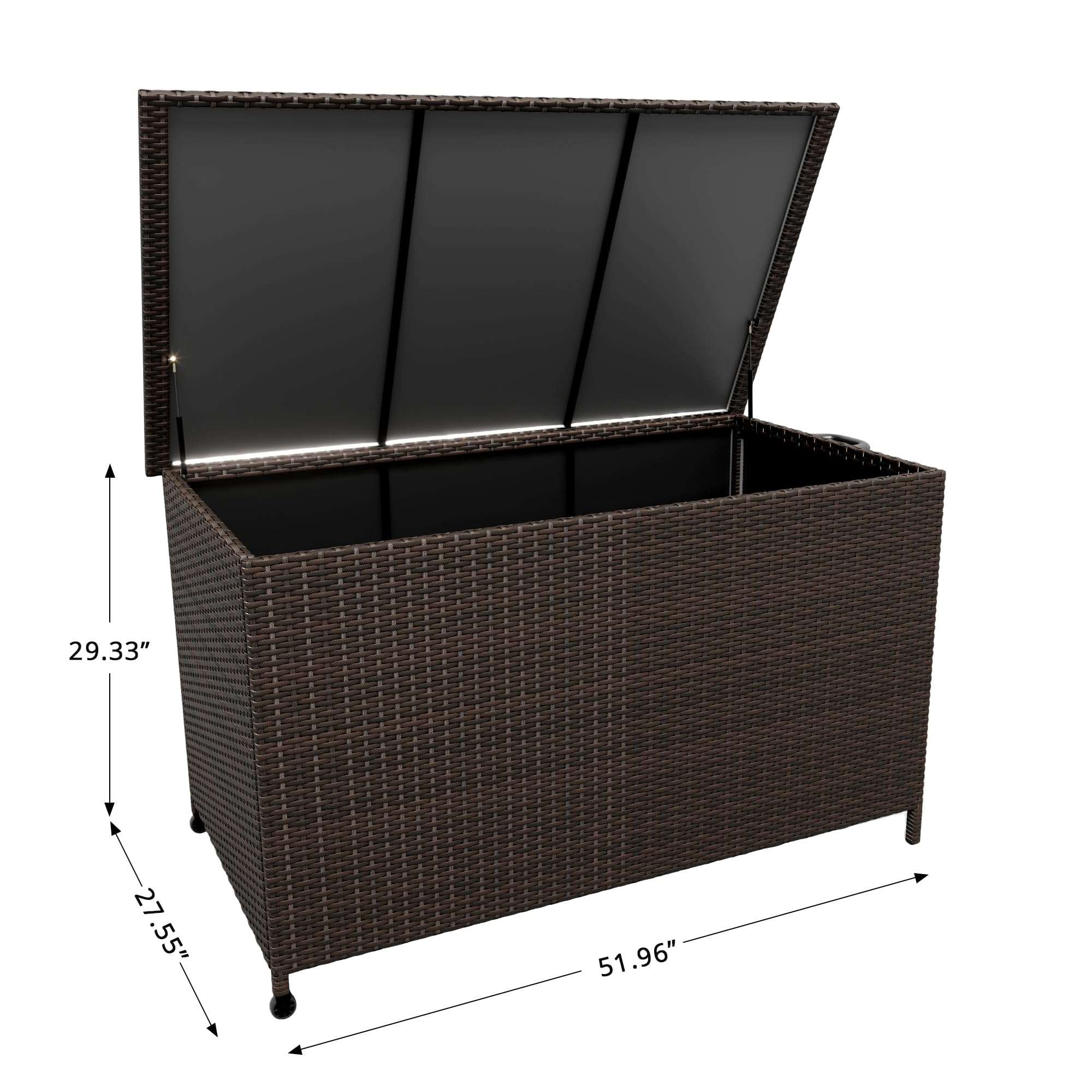 MilleLoom 185 Gallon Outdoor Storage Box with Wheels - Large Wicker Rattan Deck Box for Patio Cushions, Garden Tools, Pool Floats & Pillows, All-Weather Patio Furniture Storage, Brown