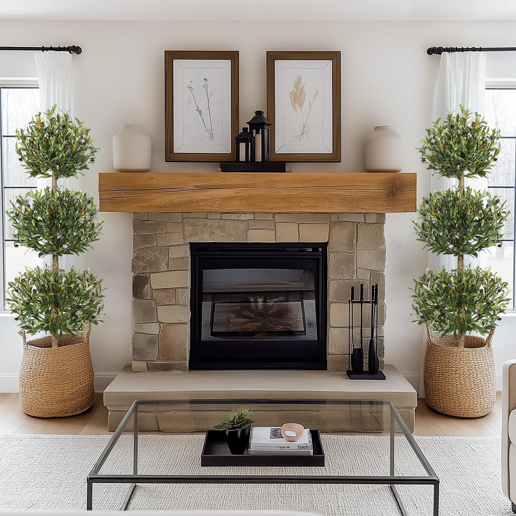 2 Pcs Artificial Olive Tree, 5FT Tall Olive Trees Artificial Indoor, Fake Olive Tree with Planter, 3-Tier Spherical Design Faux Olive Tree for Home Office Decor