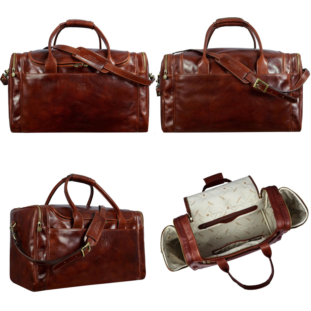 Time Resistance Leather Duffel Bag - Large Weekend Gym Travel Bag (Brown)