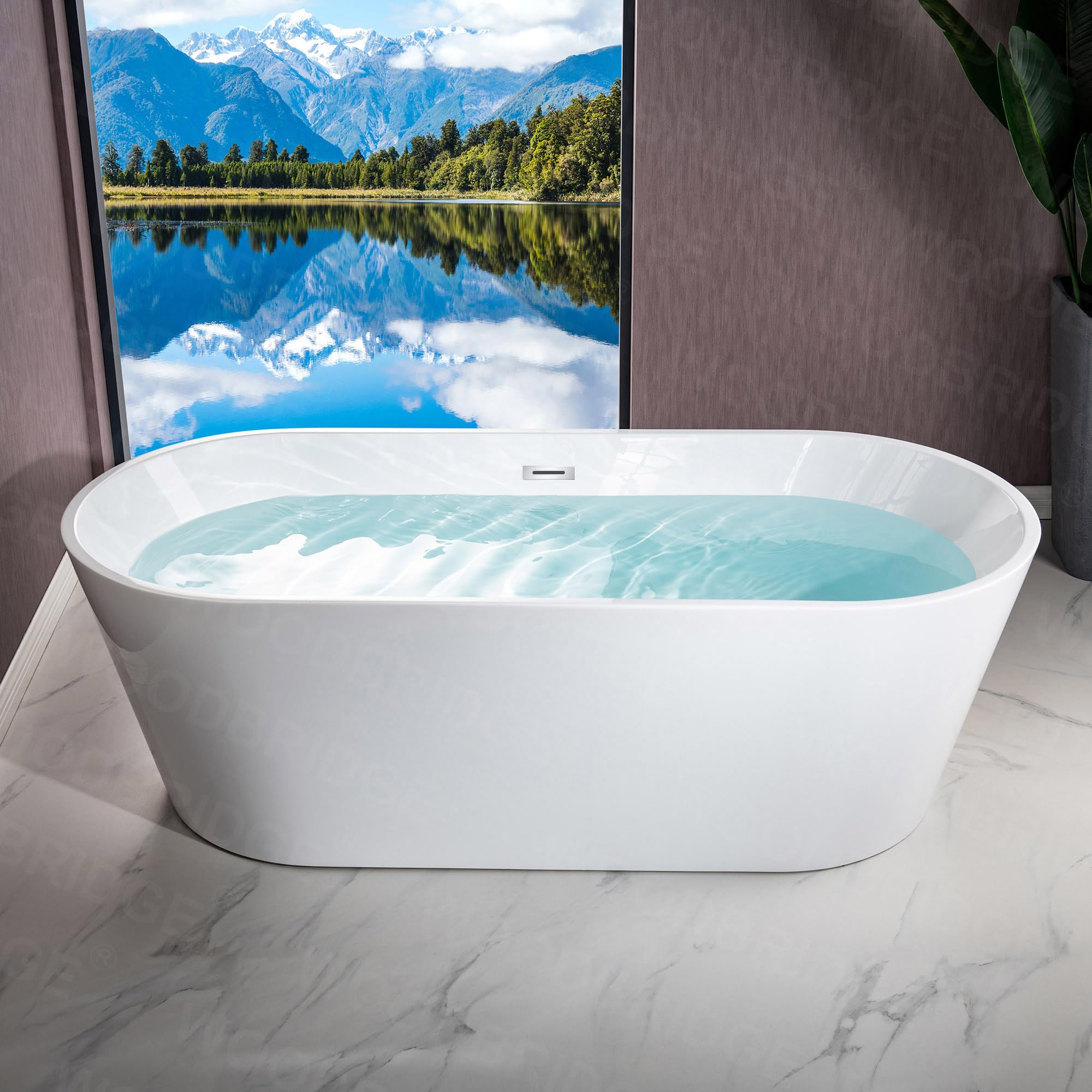 WOODBRIDGE 71" Acrylic Freestanding Bathtub Contemporary Soaking White Tub with Chrome Overflow and Drain,B1701-C