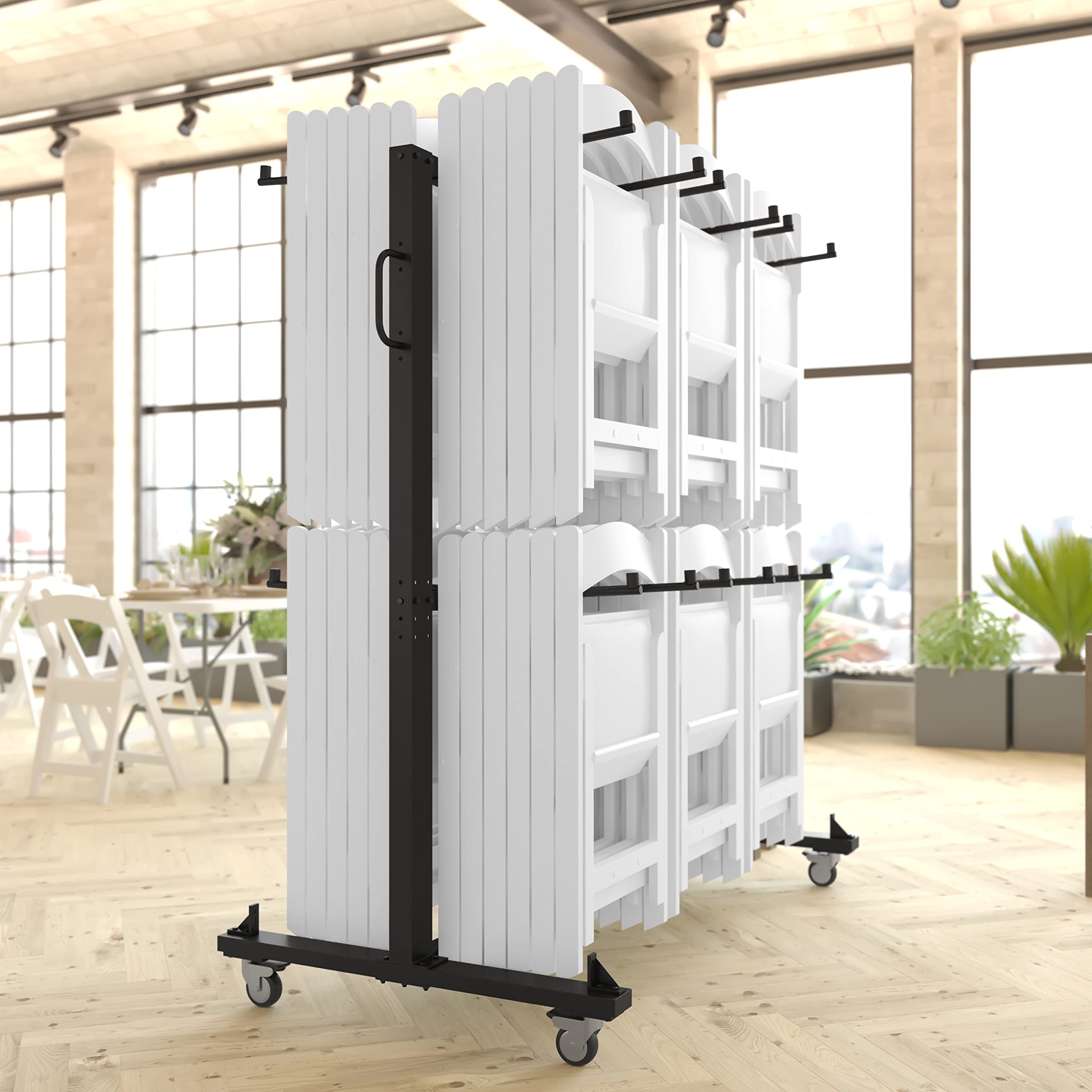UPGORILO Double-Row Chair Rack with 72 Commercial Grade White Resin Folding Chairs