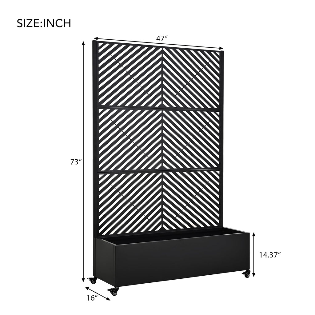 KEIKI 73"x47"x16" Planter Trellis Box with Wheels & Drain Plug, Outdoor Resin Raised Garden Bed for Climbing Plants, Large Weather-Resistant Design, Black