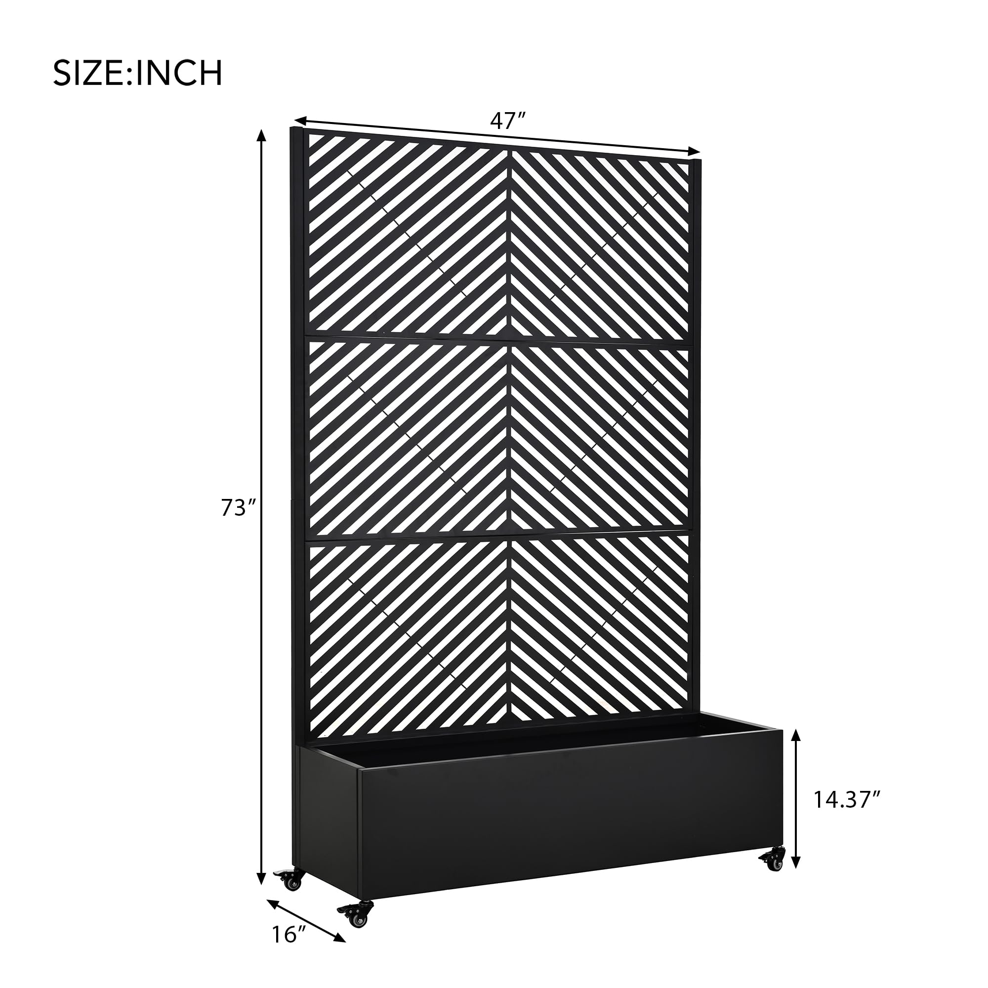 KEIKI 73"x47"x16" Planter Trellis Box with Wheels & Drain Plug, Outdoor Resin Raised Garden Bed for Climbing Plants, Large Weather-Resistant Design, Black