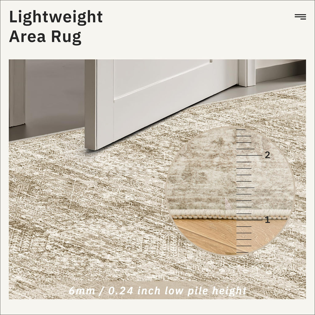Soalmost 12x15 Washable Area Rug Brown Neutral Abstract Living Room Large Carpet Non Slip Bedroom Indoor Office Dining Room Low Pile Thin Rug