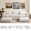 Trygoal 100" Sectional Boneless Couches Set for Living Room, Movable L Shaped Upholstered Modular Couch with 5 Pillows, DIY Combination Cloud Sofa for Apartment & Bedroom, White