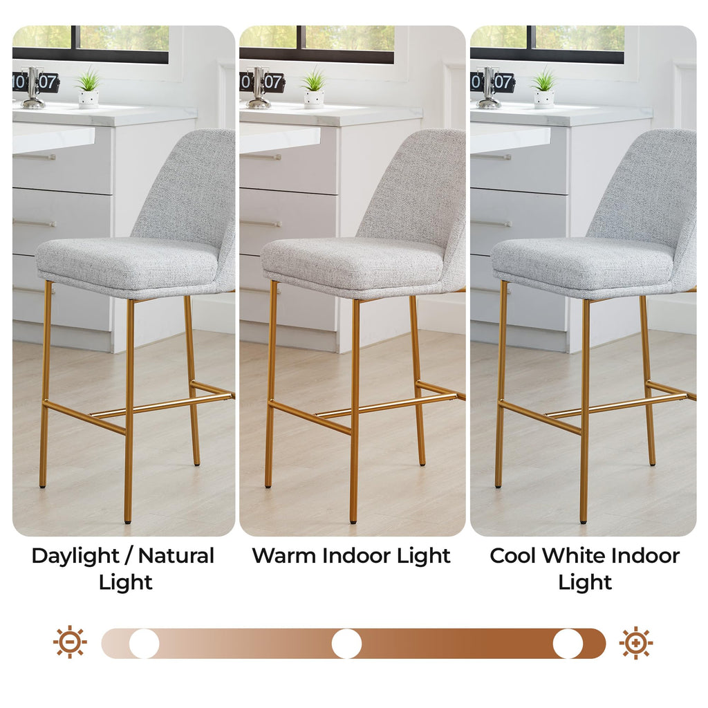 CHITA Counter Height Bar Stools Set of 2, FSC Certified Metal Barstools for Kitchen Island, 27" H Seat Height, Fabric, Light Grey (Multi-Colored)