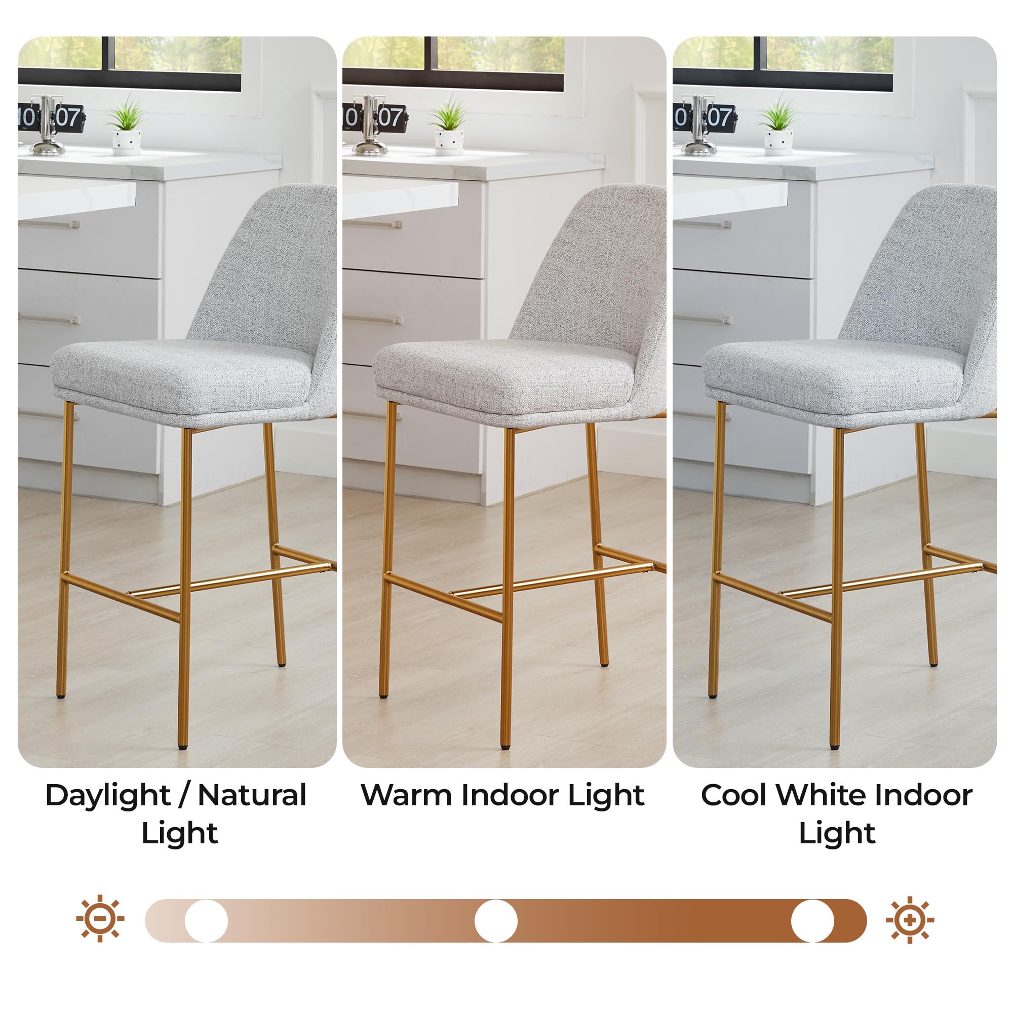 CHITA Counter Height Bar Stools Set of 2, FSC Certified Metal Barstools for Kitchen Island, 27" H Seat Height, Fabric, Light Grey (Multi-Colored)