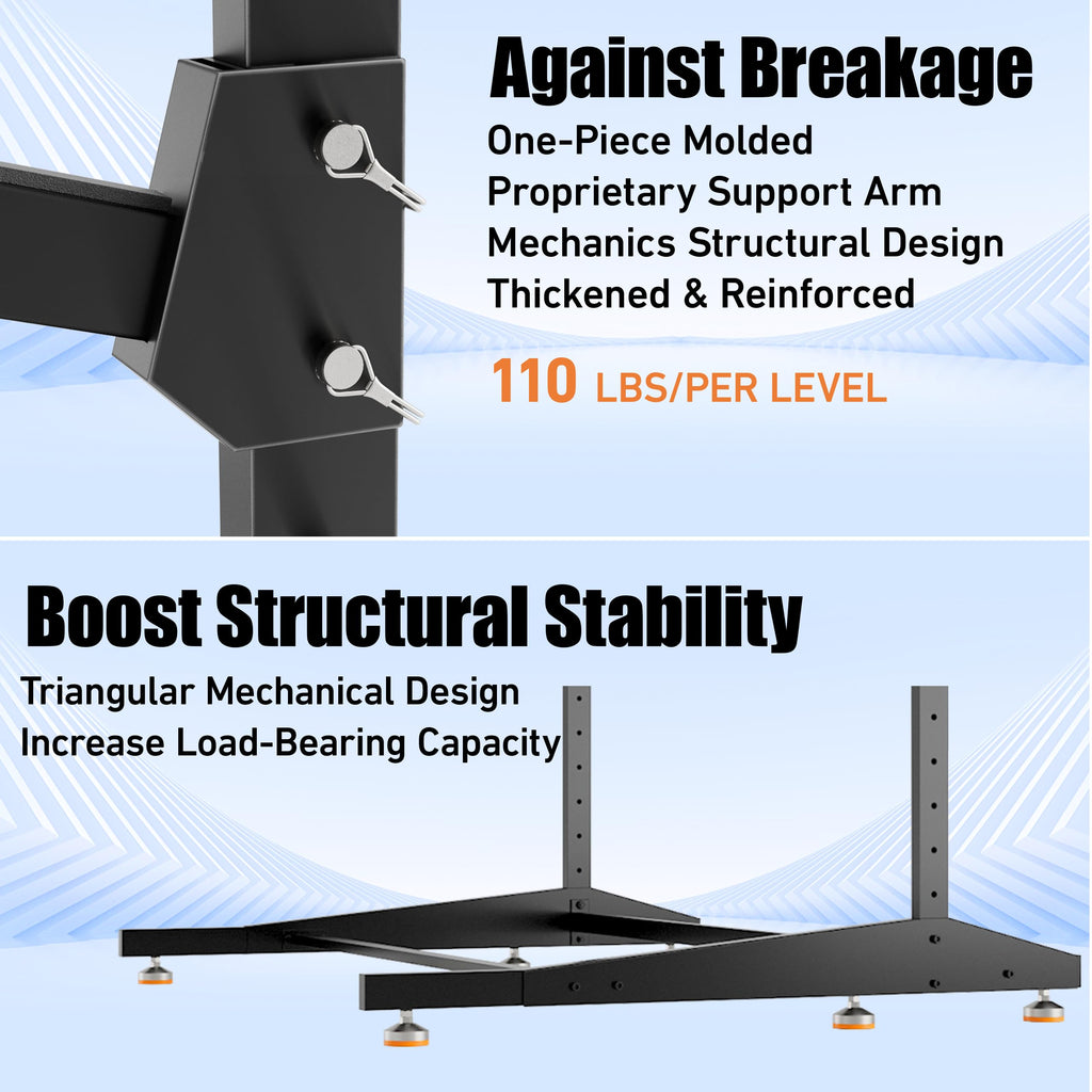 AlloyLake 4-Tier Freestanding Kayak Rack, Pro-Grade Heavy Duty Outdoor Storage for 4 Boats, 440 lbs Max Capacity, Rust-Proof 304 Stainless Steel Hardware (Black)