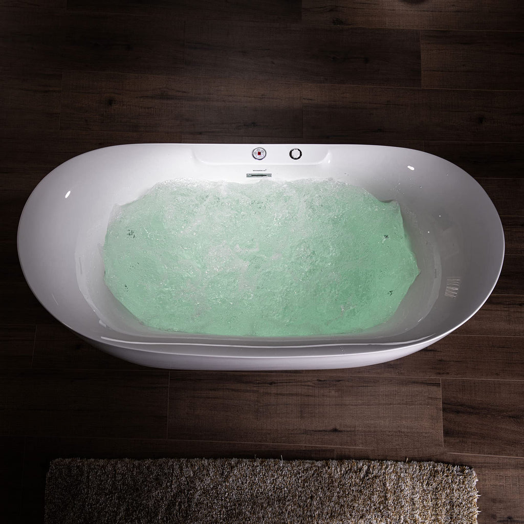 WOODBRIDGE 72" x 35-3/8" Whirlpool Water Jetted and Air Bubble Freestanding Heated Soaking Combination Bathtub with LED control panel, BJ400