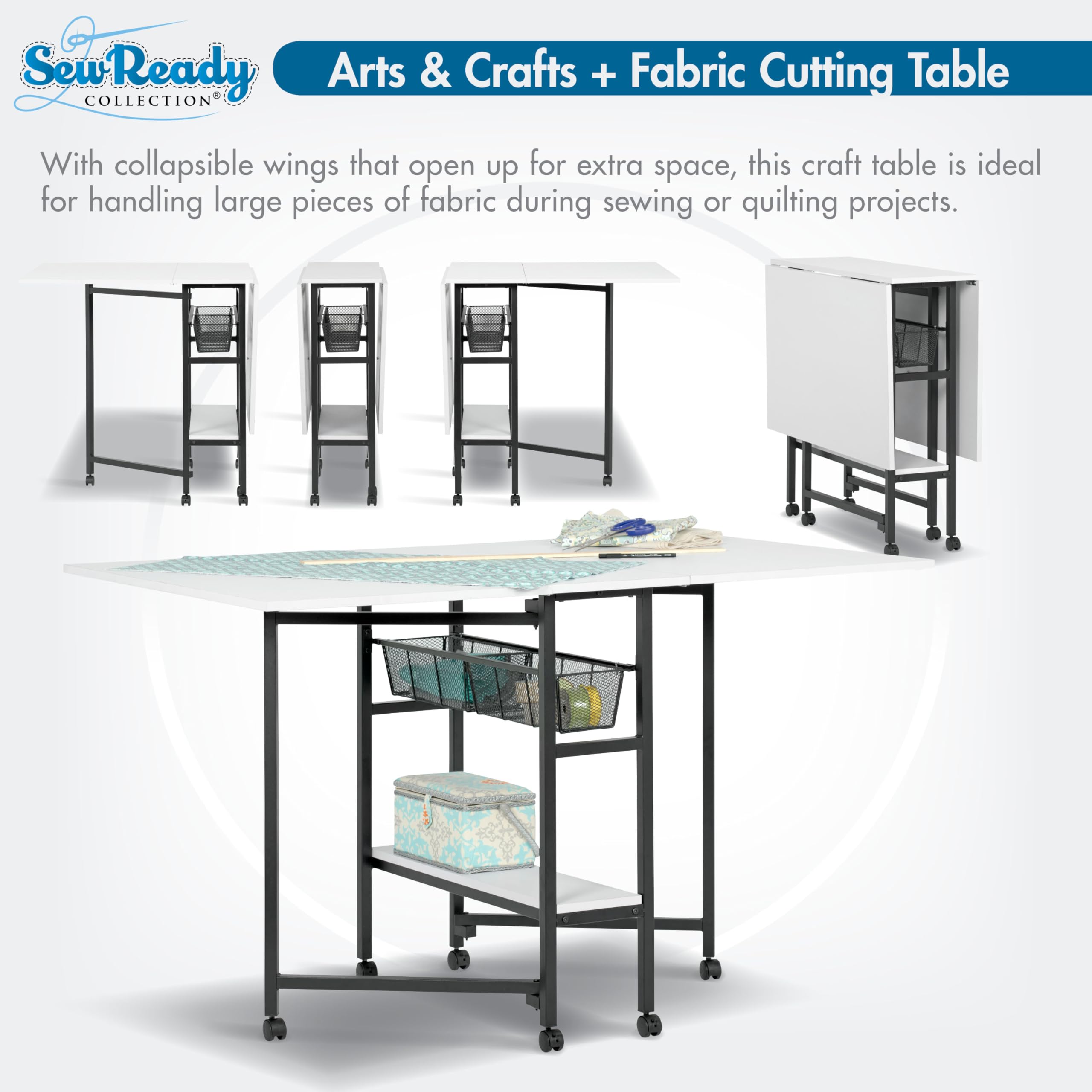 Studio Designs Sew Ready Fabric Cutting Standing Table with Craft Organizers - 58.75" W x 36.5" D x 30" H - Charcoal / White