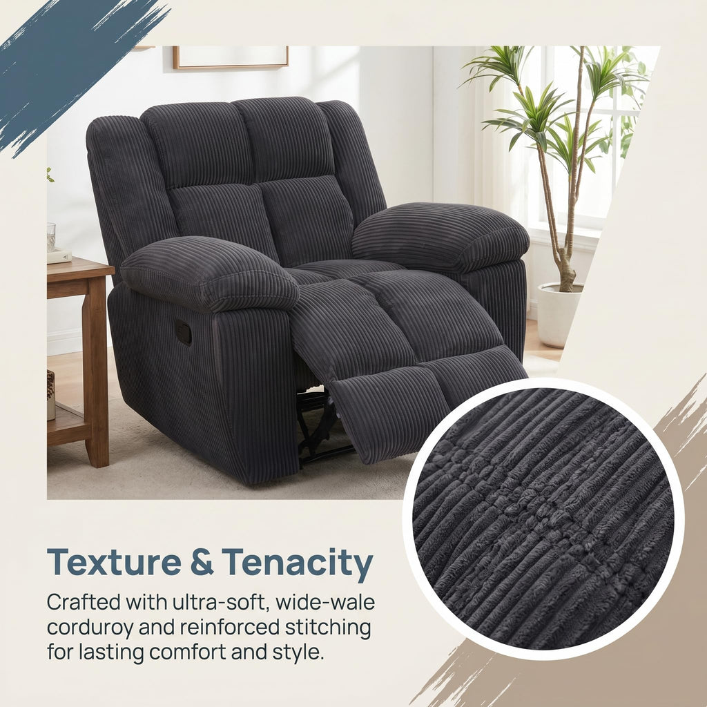 Trygoal Manual Recliner Chair, Nursery Rocking Chair, Recliner Chair for Adults, Lazy Boy, Gaming Recliner wih Overstuffed Arms, Suitable for Home Theater, Living Room, Bedroom, Dark Grey