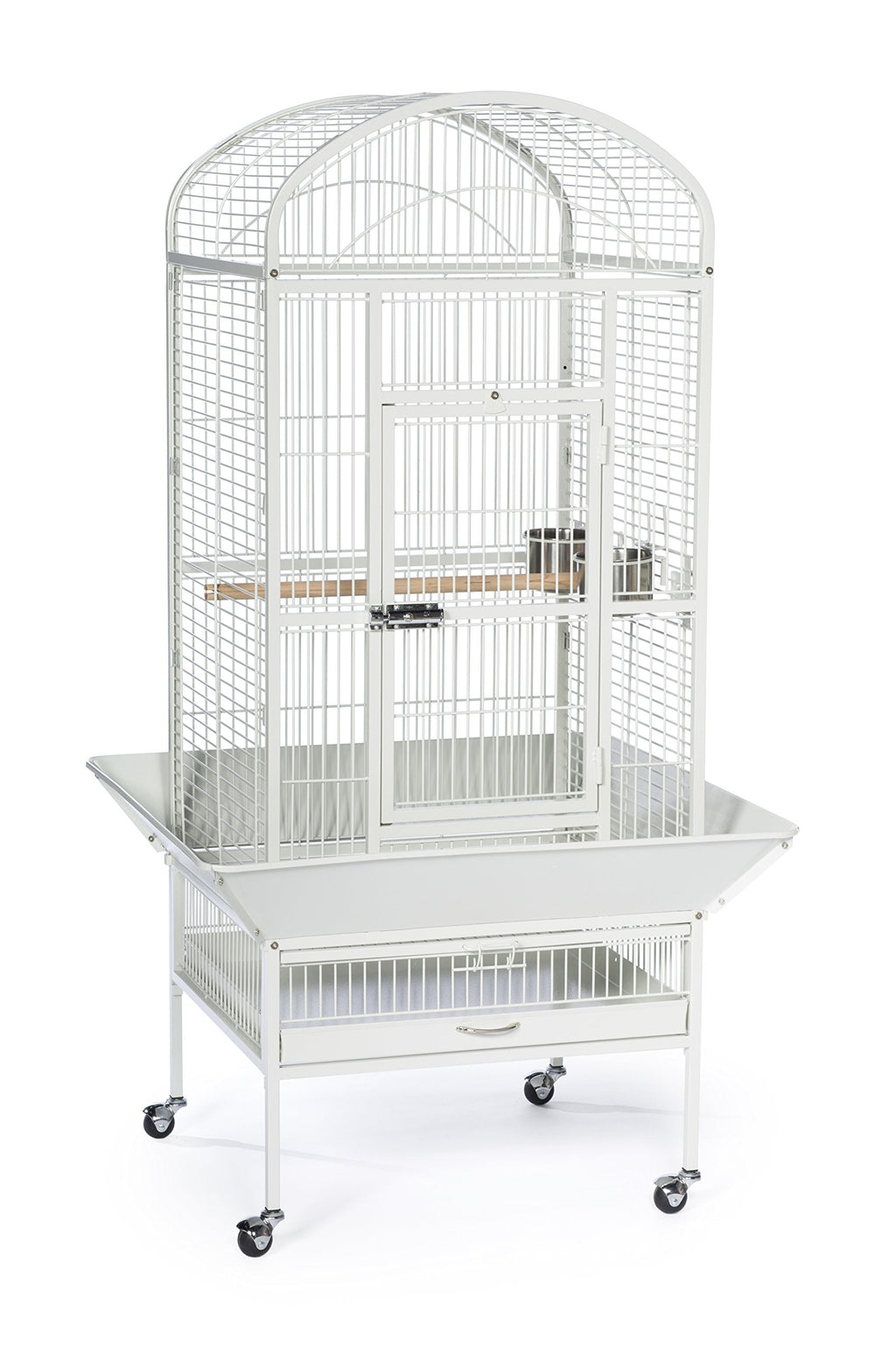 Prevue Pet Products Large Dome Top Bird Cage - Medium Steel Cage with Casters, Dual Locks, Seed Guards, and Perches, Ideal for Cockatiels, Conures, and Similarly Sized Birds - Chalk White