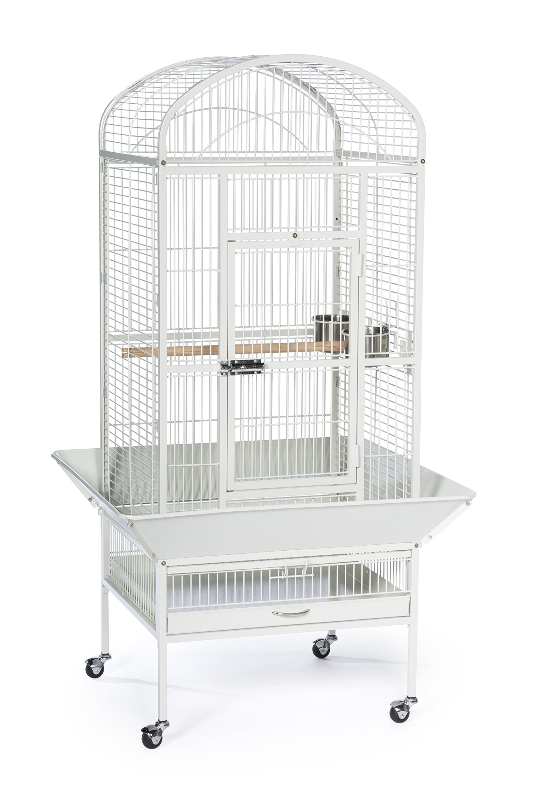 Prevue Pet Products Large Dome Top Bird Cage - Medium Steel Cage with Casters, Dual Locks, Seed Guards, and Perches, Ideal for Cockatiels, Conures, and Similarly Sized Birds - Chalk White