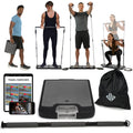 EVO Gym - Portable Home Gym Strength Training Equipment, At Home Gym | All in One Gym - 10 Resistance Bands, Base Holds Gym Bar & Handles for Travel | Portable Gym & Home Exercise Equipment | 320LBS