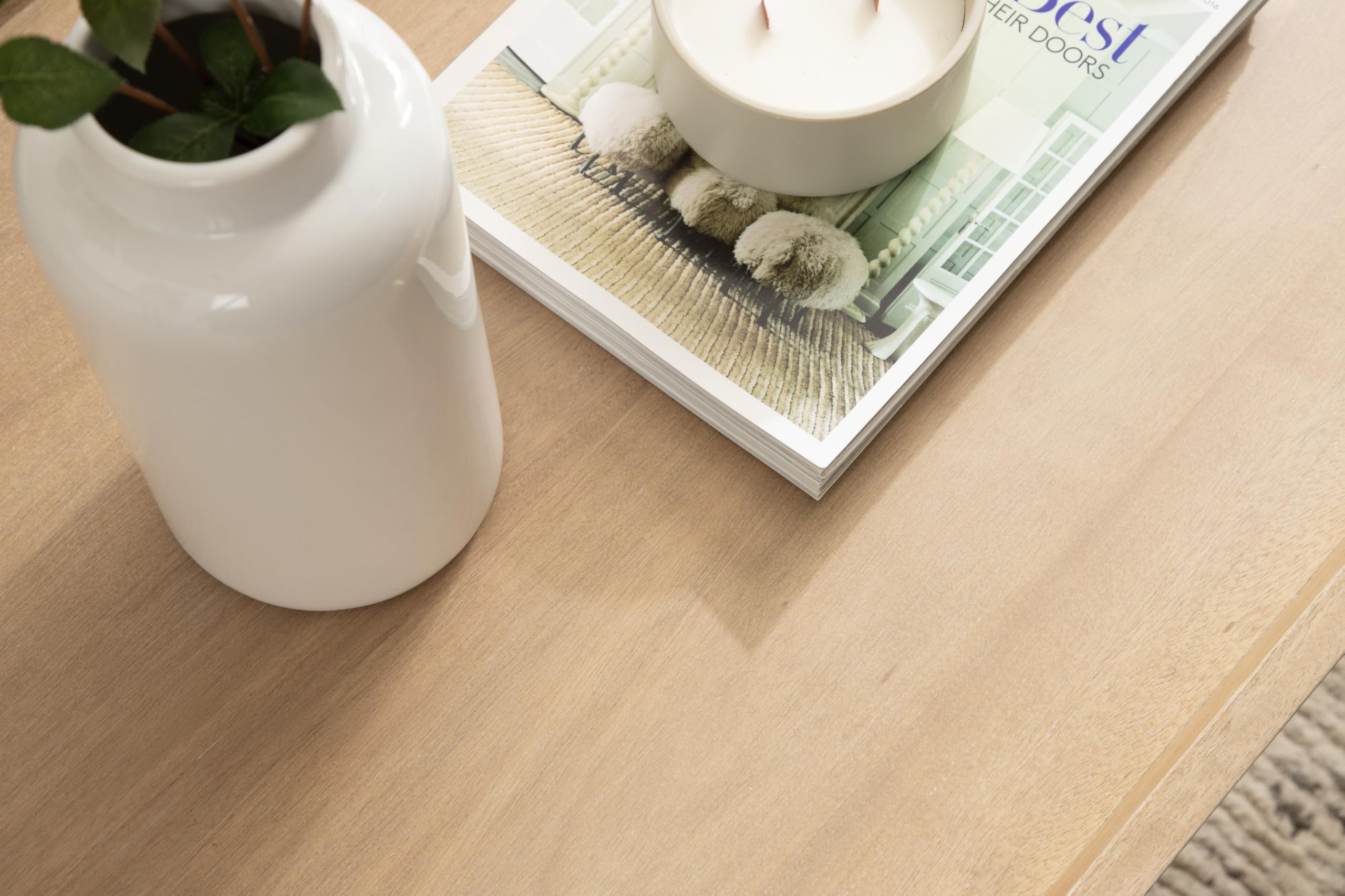 Kate and Laurel Eastmont Rectangle Wood Coffee Table; 46 x 22 x 17; Light Natural; Large Mid-Century Wooden Living Room Table with Stylish Tapered Legs and Adjustable Feet