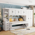 Merax Twin Size Murphy Bed with Desk, Multifunctional Wood Foldable Wall Bed with Wardrobe, Drawers and Cabinet, Space-Saving Hidden Bed for Guest Room Office, No Box Spring Needed, White