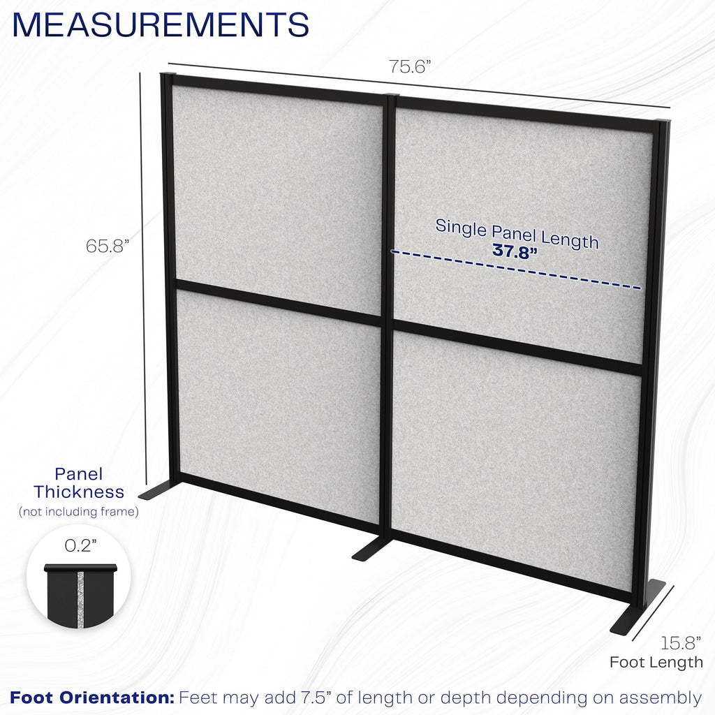 VIVO Modular Wall System, 2 PET Panels, Modern Professional Office Cubicle Dividers, Freestanding Privacy-Screen, 66 inches High, Light Gray, Black Frame, PP-MWS63B