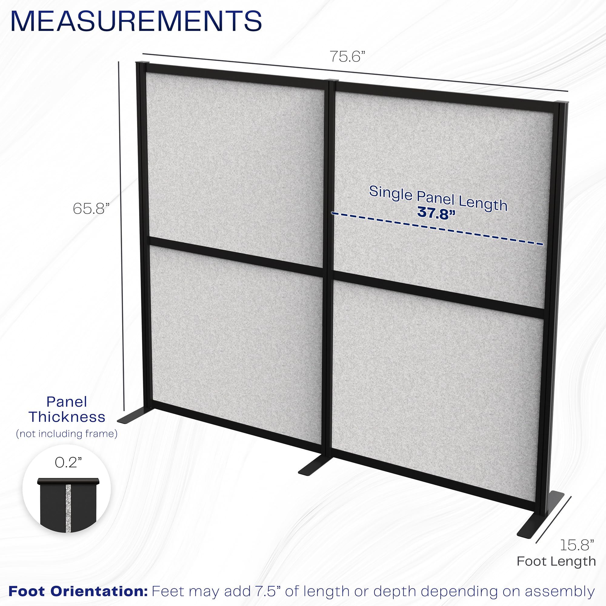 VIVO Modular Wall System, 2 PET Panels, Modern Professional Office Cubicle Dividers, Freestanding Privacy-Screen, 66 inches High, Light Gray, Black Frame, PP-MWS63B