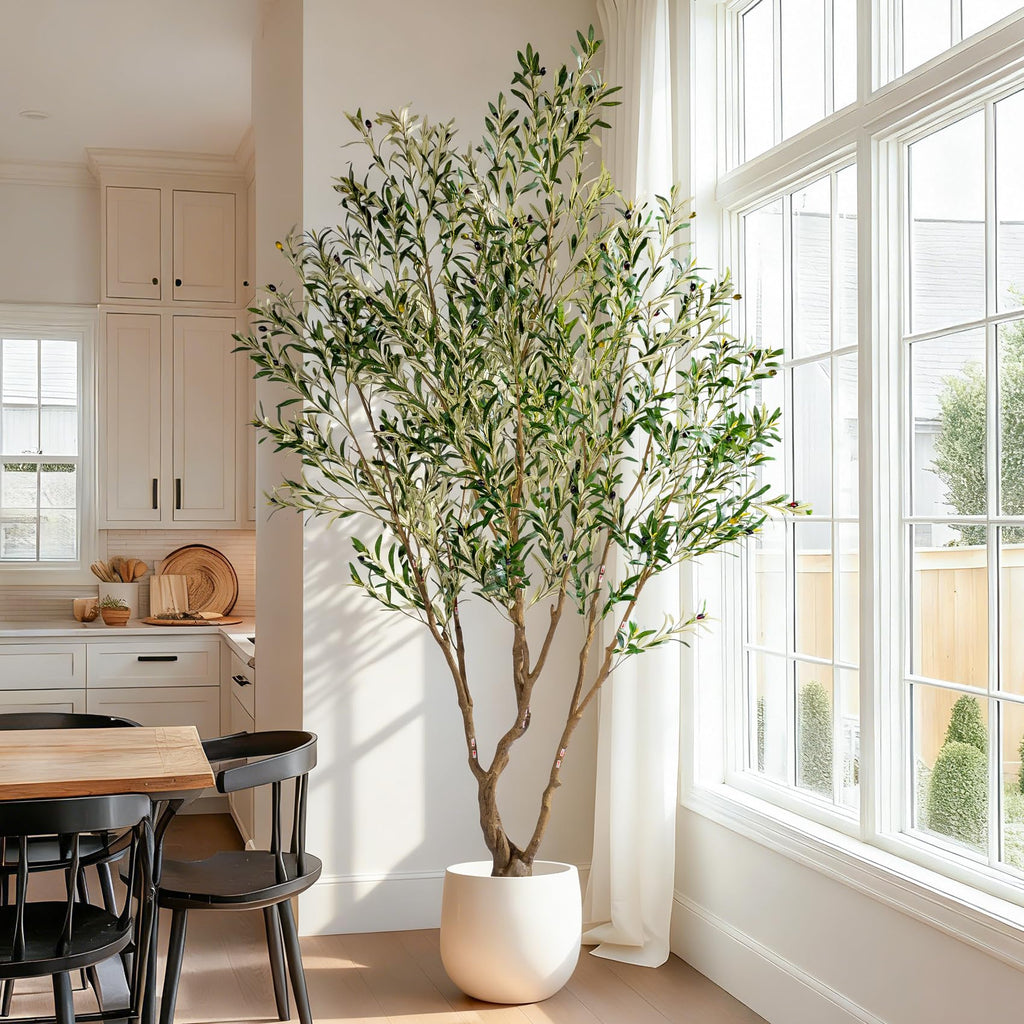 7ft Faux Olive Tree with Pot & Moss Artificial Olive Plant Fake Olive Tree for Home Decor, Large Indoor Artificial Trees Faux Plants Indoor Durable Artificial Trees for Living Room/Office