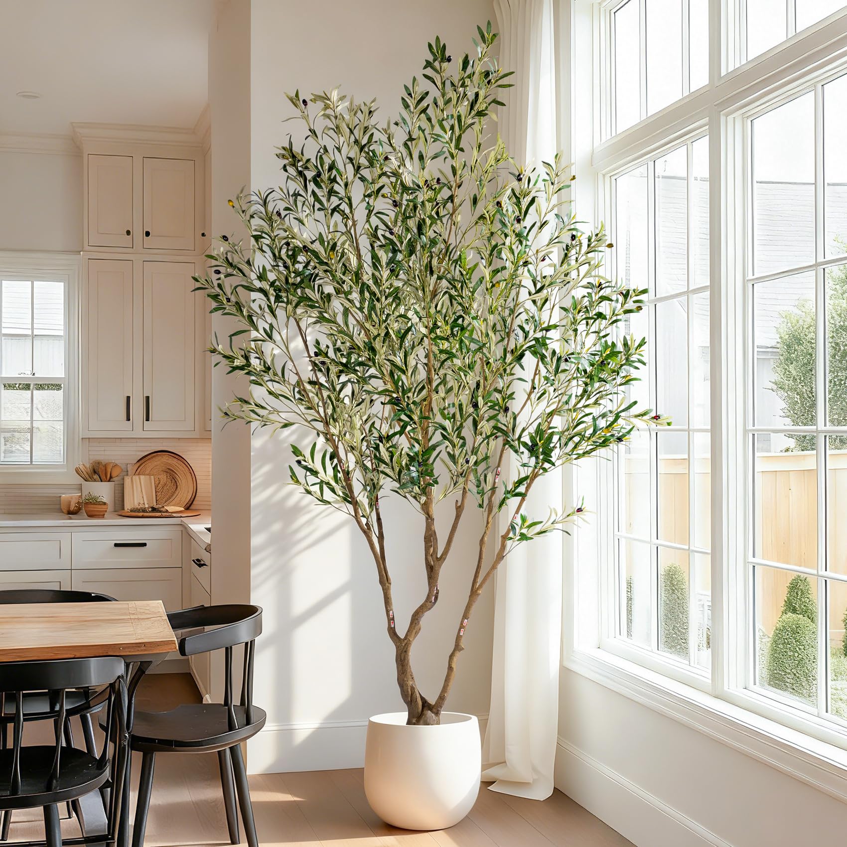 7ft Faux Olive Tree with Pot & Moss Artificial Olive Plant Fake Olive Tree for Home Decor, Large Indoor Artificial Trees Faux Plants Indoor Durable Artificial Trees for Living Room/Office