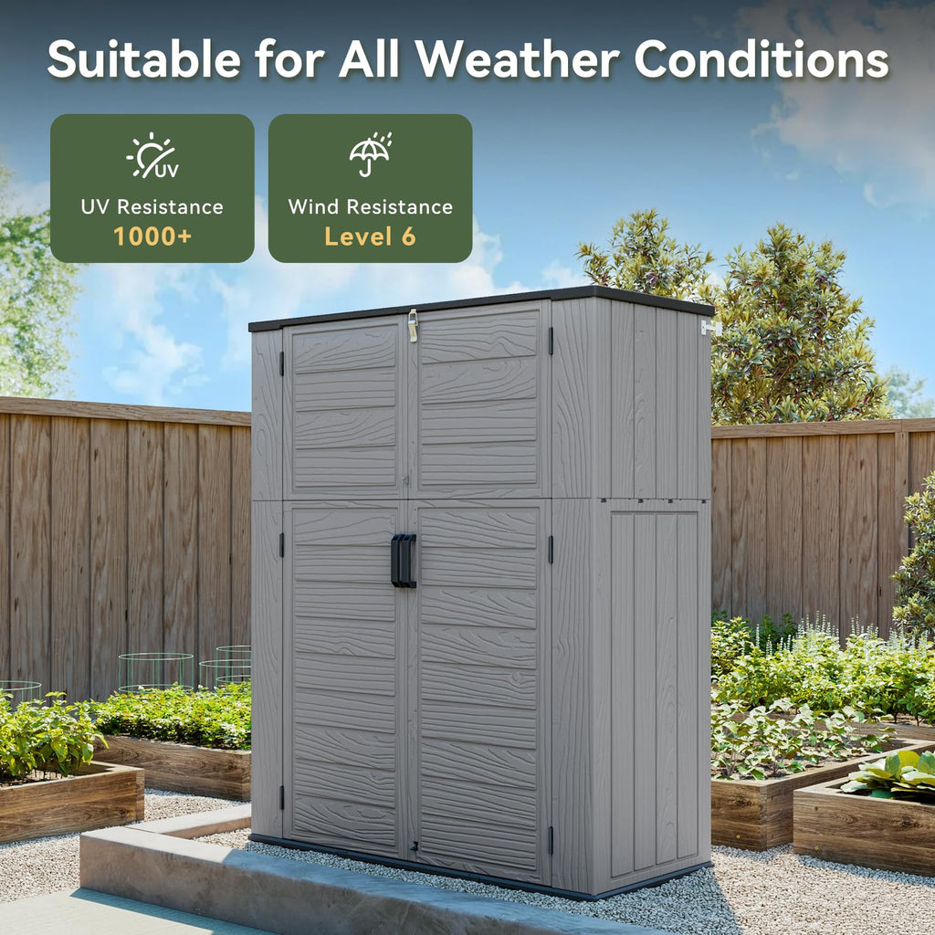 AOXUN Horizontal Storage Sheds 61 Cu.ft, HDPE Outdoor Storage Box 160 Gallon, Waterproof Lockable Resin Deck Box with Spring-Assisted Lid, Patio Storage for Garden, Pool, Cushions, Tools, Grey