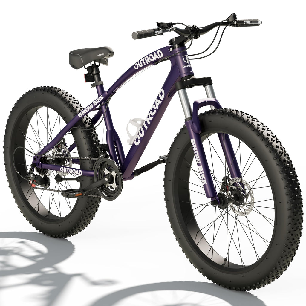 Incbruce 26 Inch Fat Tire Mountain Bike, High Carbon Steel Frame, 21 Speed MTB with Dual Disc Brakes for Men/Women/Adults (Purple)