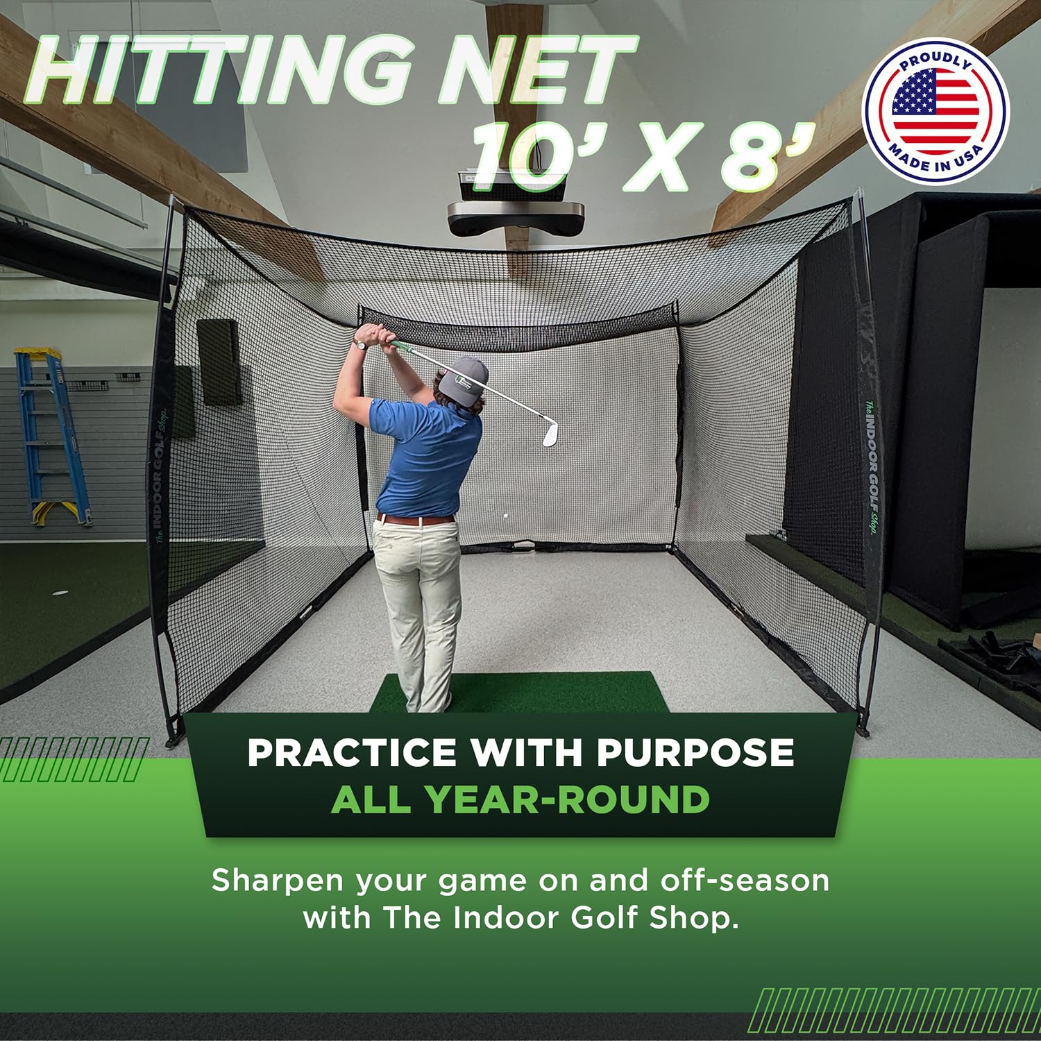 The Indoor Golf Shop - Golf Net 10' x 8' Knotless Golf Hitting Net for Indoor and Outdoor Practice - Arrives Ready to Assemble and Use