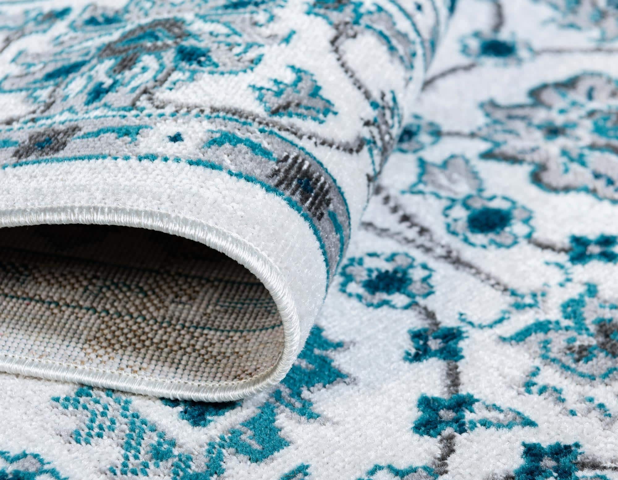Unique Loom Aarhus Collection Vintage Border Area Rug (10' 0 x 13' 0 Rectangular, Ivory/Teal)