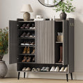 Garvee Large Shoe Cabinet with Doors, 3 Door Shoe Storage Cabinet with Adjustable Shelves & Hooks, 6 Tier Shoe Organizer Cabinet for Entryway, Hallway, Wooden Shoe Rack Cabinet for 30+ Pairs, Grey