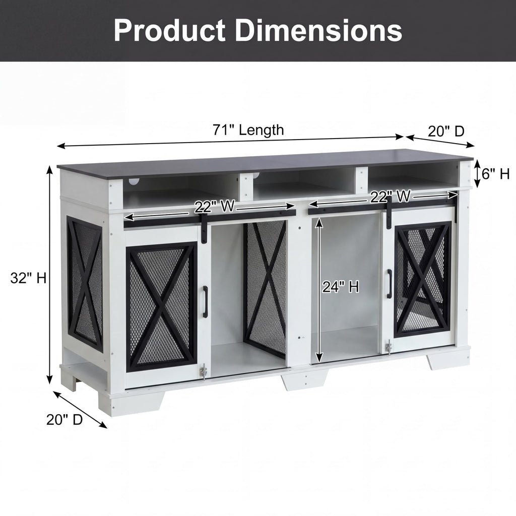 Garvee 71" Double Dog Crate Furniture with Divider, Heavy Duty Wood & Metal Dog Cage for Large Dogs, Dual Compartment Dog Kennel with Double Doors, Indoor Dog Crate TV Stand