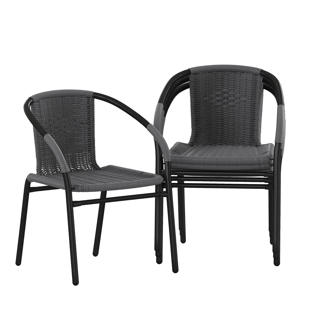 Flash Furniture Lila Modern Rattan Indoor/Outdoor Stackable Dining Chairs, Stacking Rattan Bistro Chairs for Patio or Restaurant, Set of 4, Gray