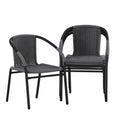 Flash Furniture Lila Modern Rattan Indoor/Outdoor Stackable Dining Chairs, Stacking Rattan Bistro Chairs for Patio or Restaurant, Set of 4, Gray