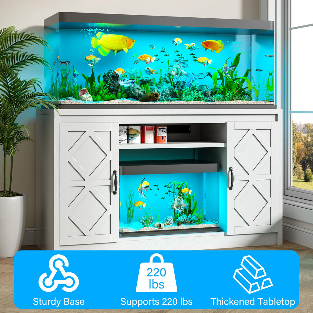 kepptory 55-75 Gallon Fish Tank Stand with Diamond Doors & Power Outlet, Heavy Duty Aquarium Stand with Cabinet Storage for Fish Tank, Turtle Tank, Reptile Terrarium (White)