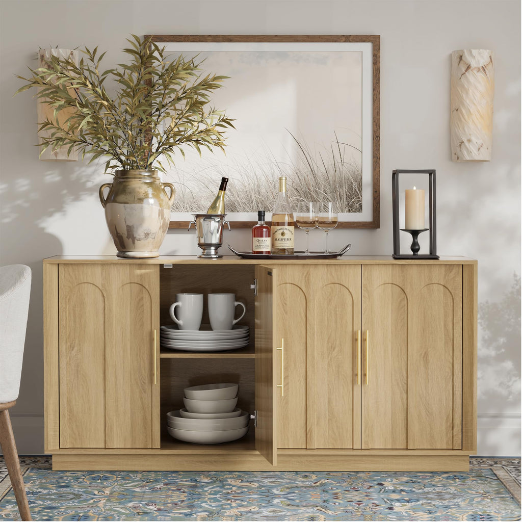 FORTUNETEC Sideboard Buffet Cabinet with Storage, Modern Accent Cabinet with Arched Doors, Boho Modular Media Console, 67" Large Minimalist Credenza for Living Room Kitchen Dining Room Entryway, Oak